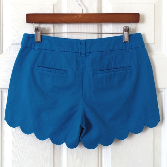 J. Crew Lightweight Linen & Cotton Blend Mid Rise Scalloped Hem Shorts Blue 2 - Picture 9 of 10